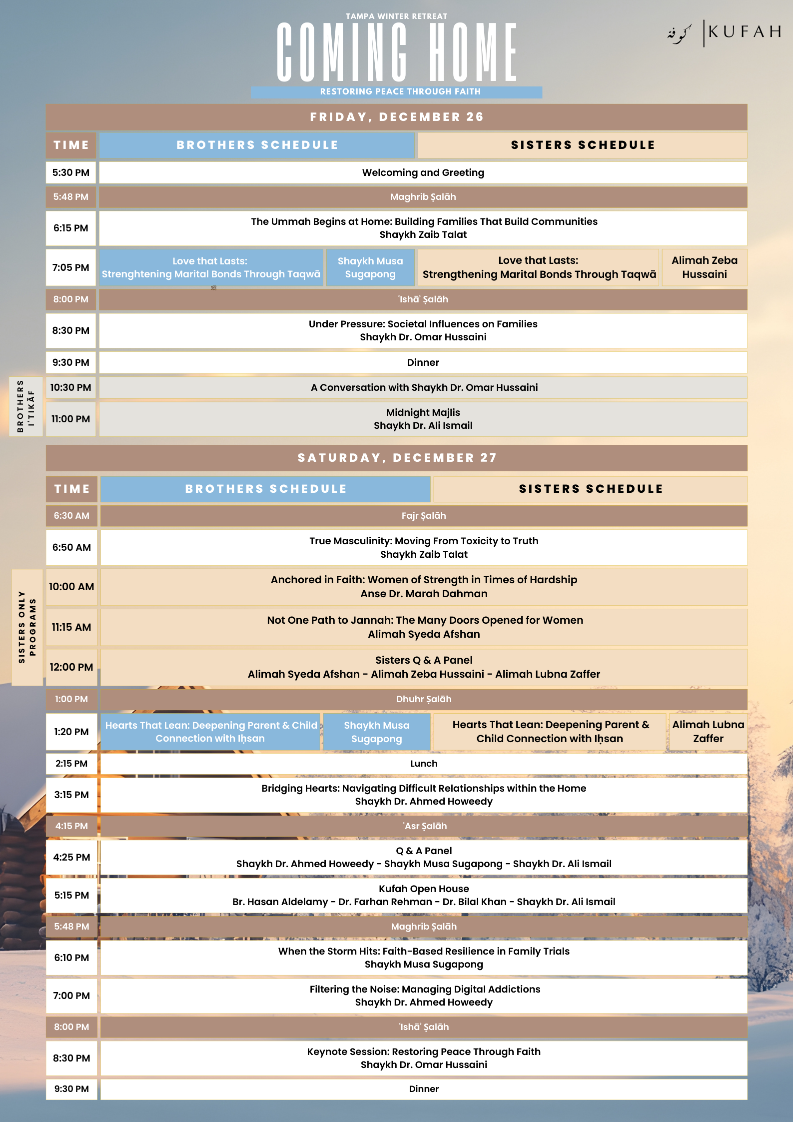 Main Retreat Schedule